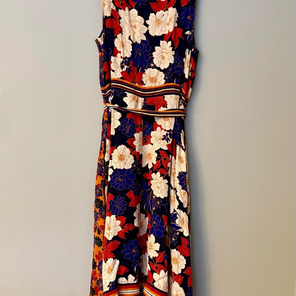 Anthropologie Maeve Cassandra Floral Midi Dress with Striped Waist Tie Pockets - Picture 4 of 7